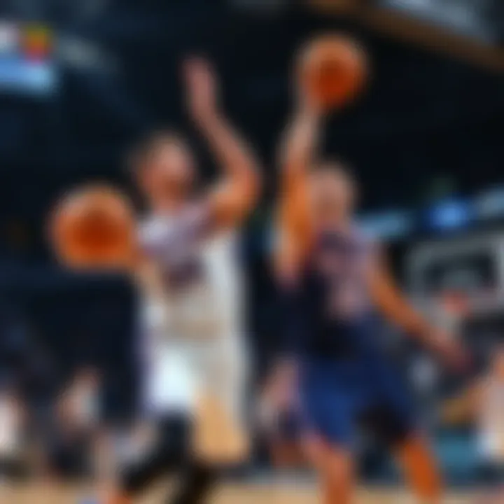 Grayson Allen making a pass while Collin Gillespie takes a shot during an NBA game