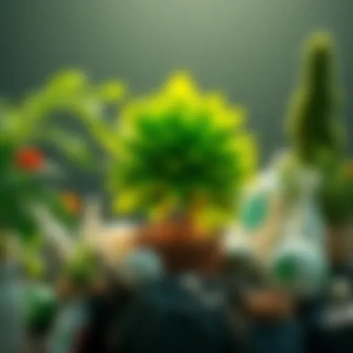 A vibrant green plant symbolizing sustainability trends for 2026, surrounded by various eco-friendly products and initiatives.