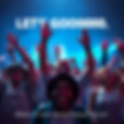 Group of people cheering together A diverse group of people cheering with excitement, uniting in celebration with raised arms and joyful expressions.