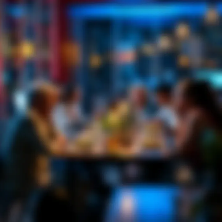 A group of friends gathered around a table sharing a meal, discussing plans before a big event.