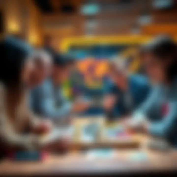 Four friends gathered around a table, excitedly playing a board game that promises a 50% win boost.