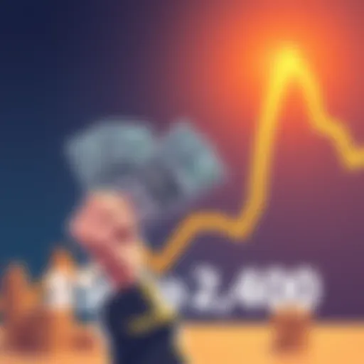 Illustration showing a person excitedly holding cash with a rising graph in the background, symbolizing financial success from a small investment.