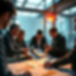 People collaborating on growth strategies with charts and plans in front of them