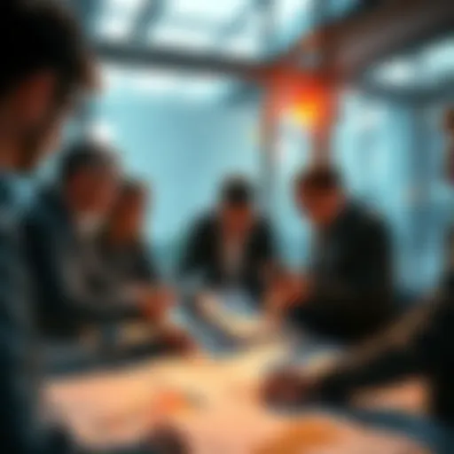 People collaborating on growth strategies with charts and plans in front of them