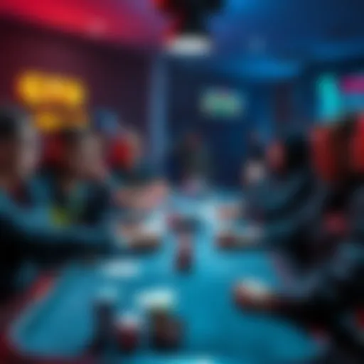 A group of poker players discussing strategy with a focus on teaching and coaching