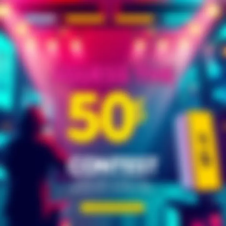Guess the Monthly Value Contest A contest flyer inviting people to guess the monthly value for a chance to win 50 dollars, featuring bright colors and engaging graphics.