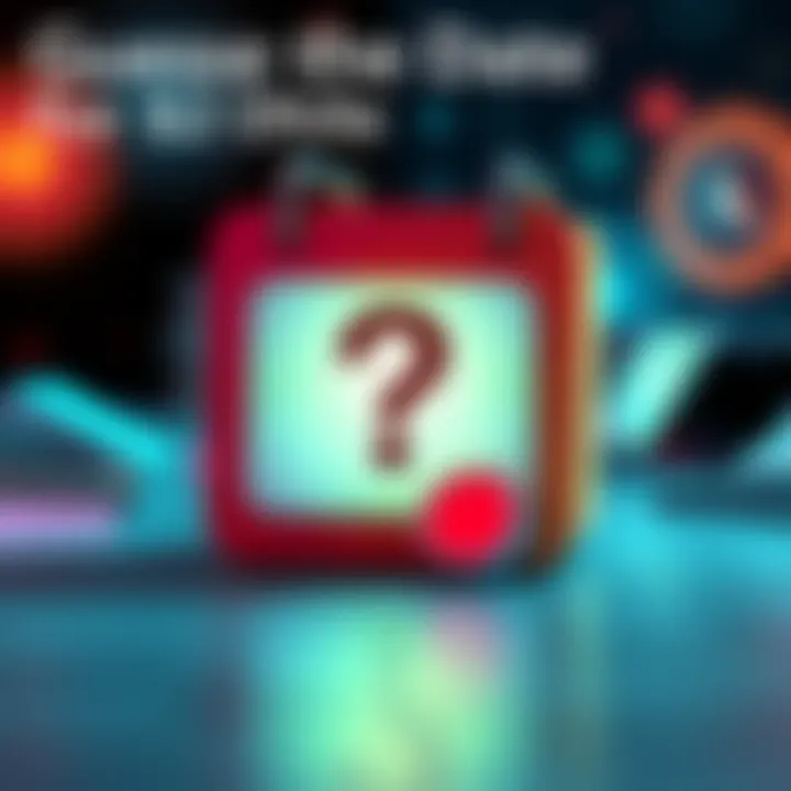 Guess the Date for a Prize A colorful calendar with a question mark, symbolizing a date guessing contest for a cash prize.