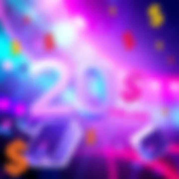 A colorful banner promoting a contest where participants guess a number to win 20 dollars, featuring dollar signs and an engaging design.