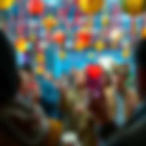 Participants showing their guesses for a challenge to win 3 dollars, surrounded by colorful decorations