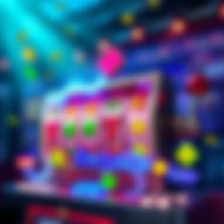 A colorful display of Hacksaw's slot machine featuring rainbows, clovers, and winning symbols