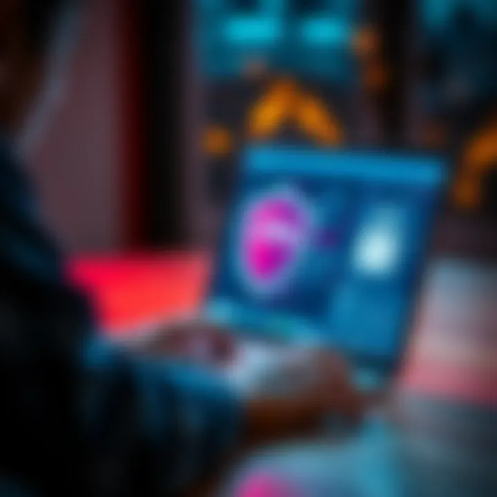 A person using a laptop with a VPN interface displayed, symbolizing the solution to Hacksaw problems in Illinois