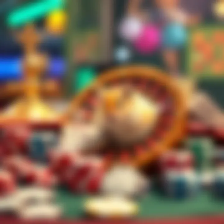 Hamster-Roulette Game A colorful setup of Hamster-Roulette with a hamster in a small wheel surrounded by betting chips and money.