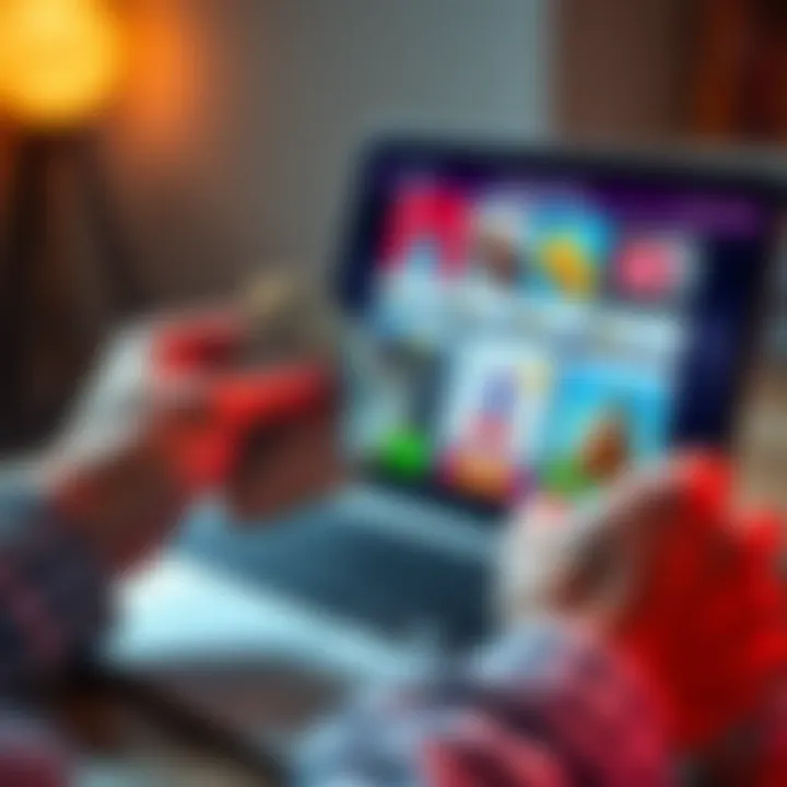 Person holding cash beside a laptop displaying online offers