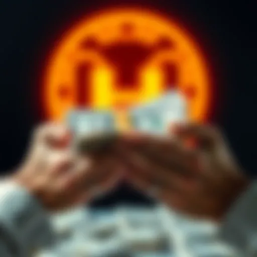 Person holding a stack of cash with a hosting logo in the background