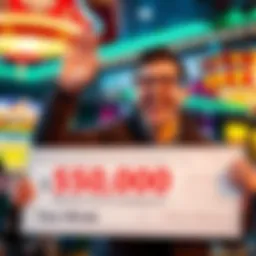 A happy person holding a large check for 50,000 euros, celebrating their win at a casino.