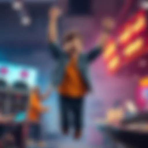 A happy person jumping in excitement after winning a small prize from a 50-cent bet