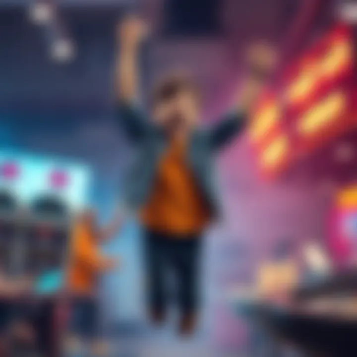 A happy person jumping in excitement after winning a small prize from a 50-cent bet