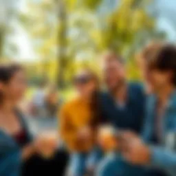 A group of friends enjoying a sunny day in the park, smiling and laughing together.