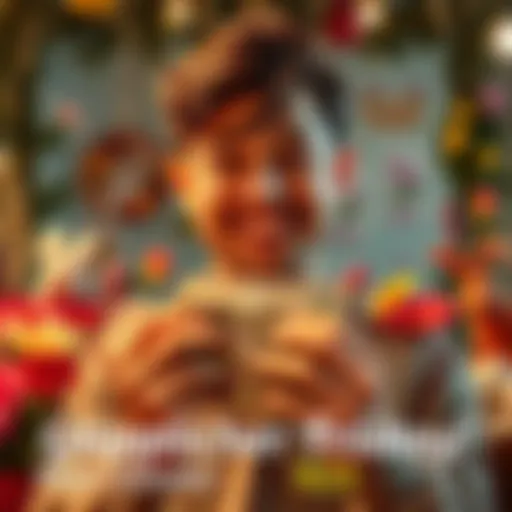 Happy payday celebration Person smiling with a stack of cash, surrounded by spring flowers and Easter decorations