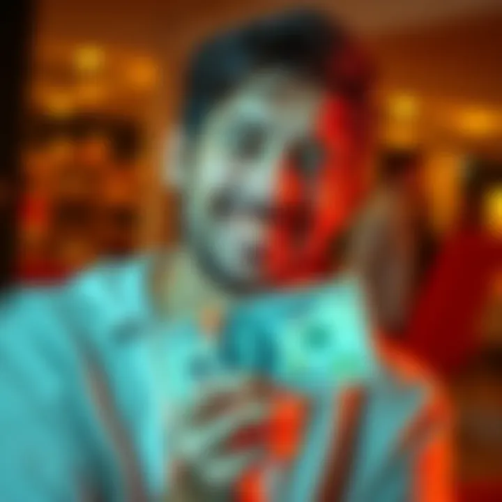 A smiling person joyfully holding a ten dollar bill, symbolizing happiness and contentment