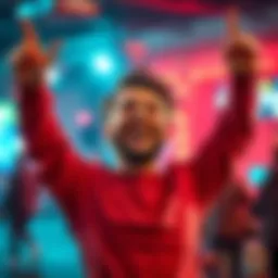 Happy person celebrating recovery A person smiling and celebrating their success after one month without gambling, with a joyful expression and raised arms.