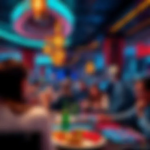 A vibrant scene showing people enjoying food and playing games at Harrahs Philadelphia