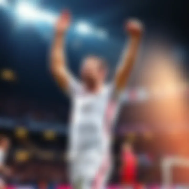 Harry Kane raises his arms in celebration after scoring during a soccer match