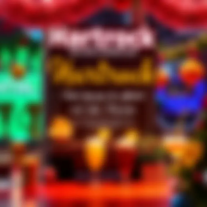 A vibrant scene showcasing Hartrock's special offers and promotions, inviting fans to take advantage before the one-week pause, with images of drinks and festive decorations.