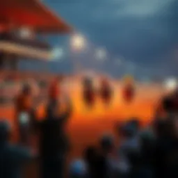 Exciting moment of horse racing at the Haskell event with enthusiastic spectators cheering