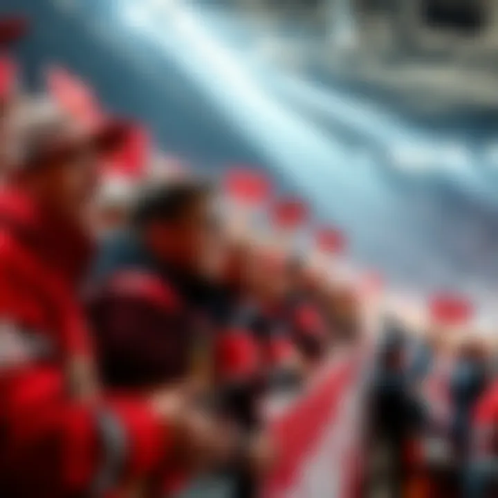 Cheering Hawks fans in team colors eagerly awaiting the game with banners and signs