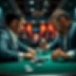 A tense moment during a heads-up poker game with two players focused on their cards and the chips in front of them.