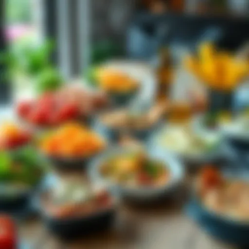 Healthy Delicious Dishes A colorful spread of healthy and tasty dishes on a table, inviting people to enjoy new culinary experiences.