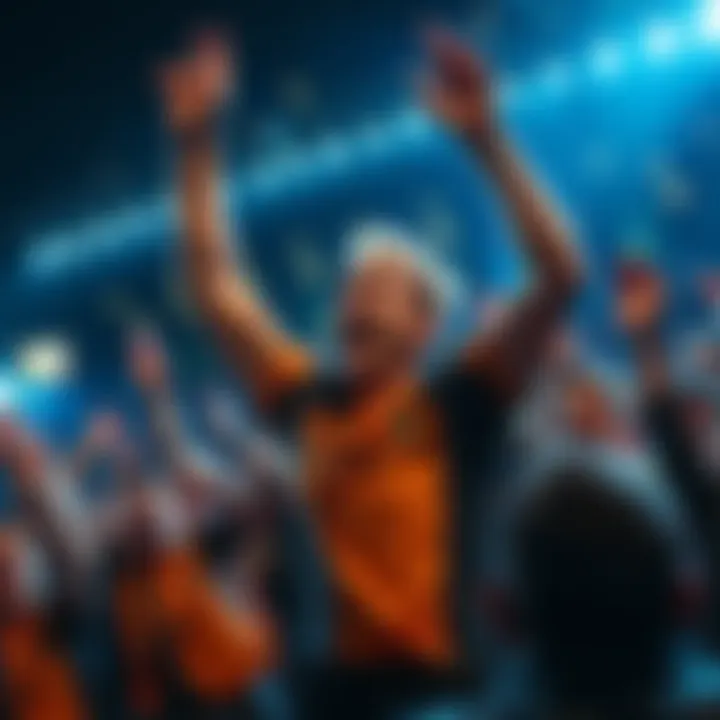 Held KJT joyfully celebrating his surprising achievement with fans cheering around him