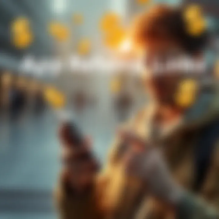 A person looking for assistance with app referral links while holding a smartphone in Michigan, surrounded by money-saving symbols.