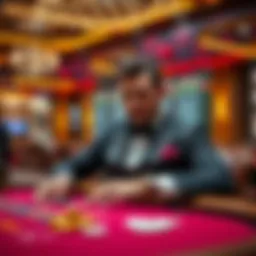 High Roller at Casino A high-stakes gambler at a luxurious casino table looking for high payout options and bonus codes.