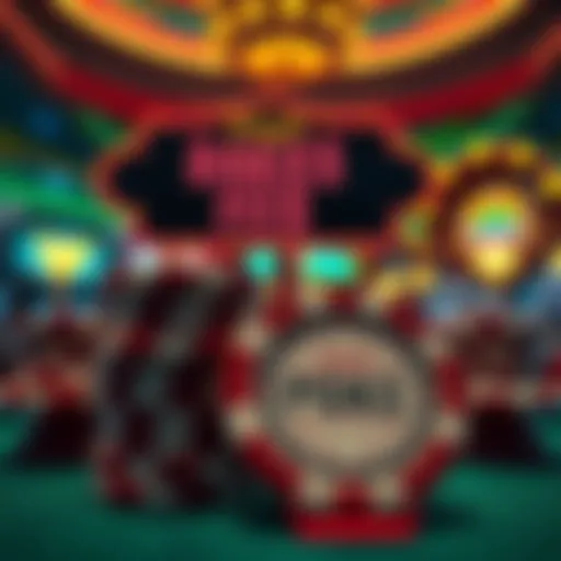 A stack of poker chips with a casino backdrop and a sign showing high rake fees