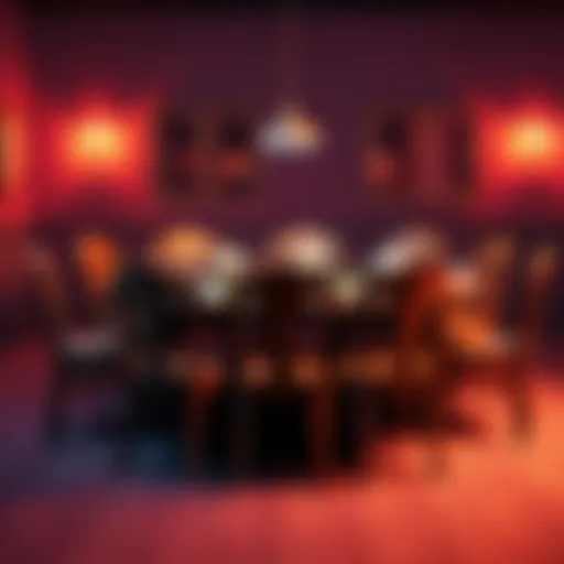 A round table set for eight, featuring empty chairs representing historical figures ready for a game night. Each chair has a name tag of a famous personality from different eras, sparking imagination ...