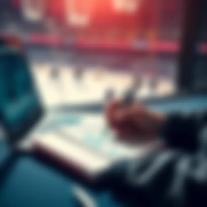 A person analyzing hockey stats on a laptop with a notebook and pen, focusing on Mammoth Sharks, Islanders, and Ducks for betting.