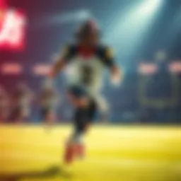 Holani running on the field with teammates during a football game