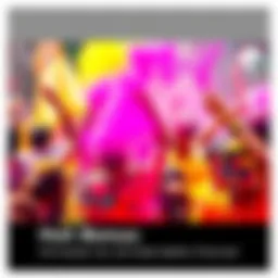 People celebrating Holi with colorful powders and festive decorations