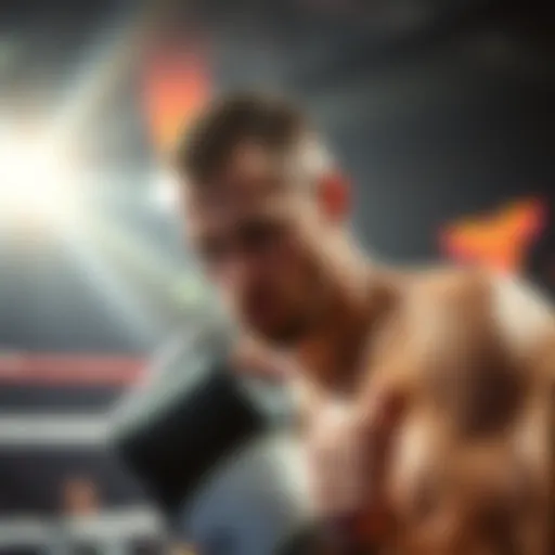 Holloway in the ring Max Holloway preparing for a fight, focusing on strategy while facing Conor McGregor in an intense boxing match.