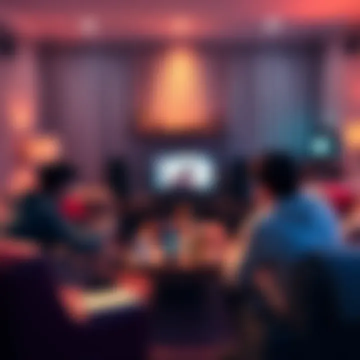 A cozy living room with friends playing board games and video games together