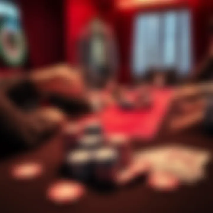 A table set for a home game with poker chips, cards, and snacks arranged for players.