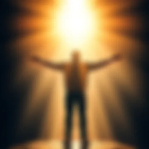 A person standing in a bright light with arms open, symbolizing hope and a new beginning.