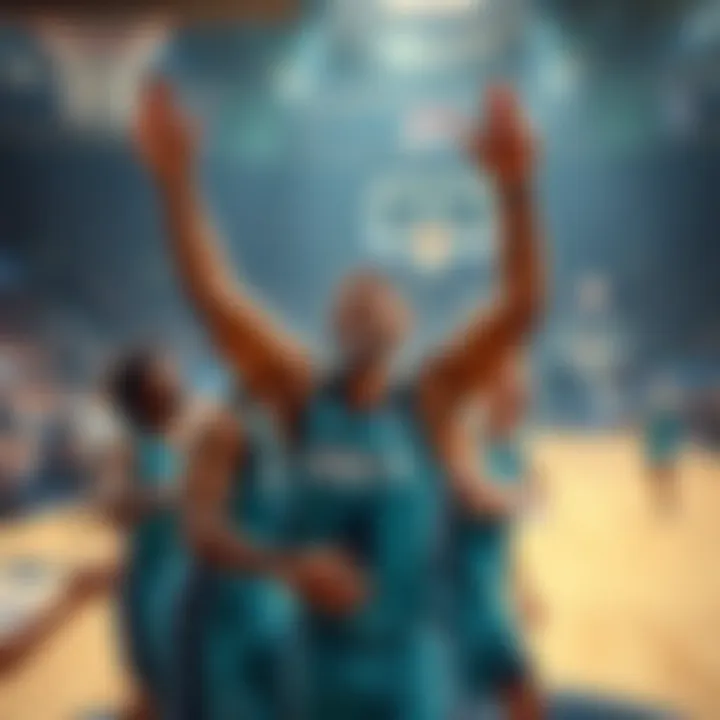 Hornets players celebrating a strong performance without Lamelo Ball in the fourth quarter.