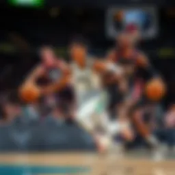 Players from the Hornets and Heat compete on the court during a basketball game, with focus on Kel'el Ware and Bam Adebayo in motion.