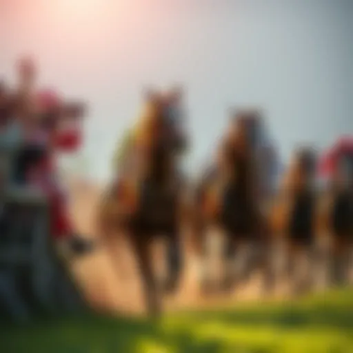 A thrilling horse race at a derby event with cheering crowds and horses in action