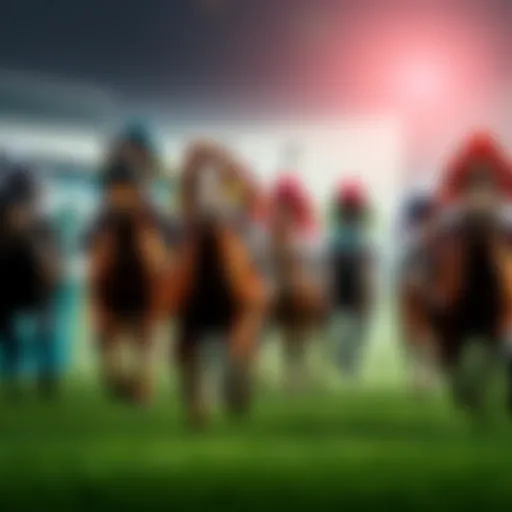 A lively horse racing event with competitive horses and jockeys in action, showcasing the thrill of Race 10 and HOPE ROAD opportunities.