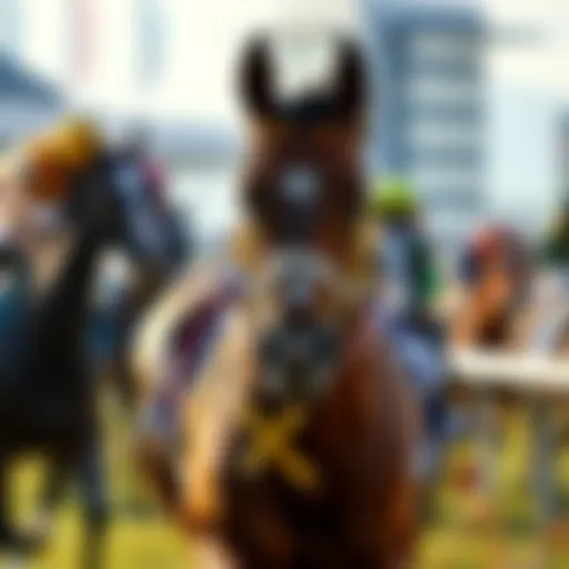 Finger, the horse from Japan, coming in last place at the Pacific Classic Stakes, looking tired and disappointed on the track.