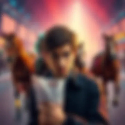 A person looking at a betting slip with confused expression, surrounded by horse racing scenes